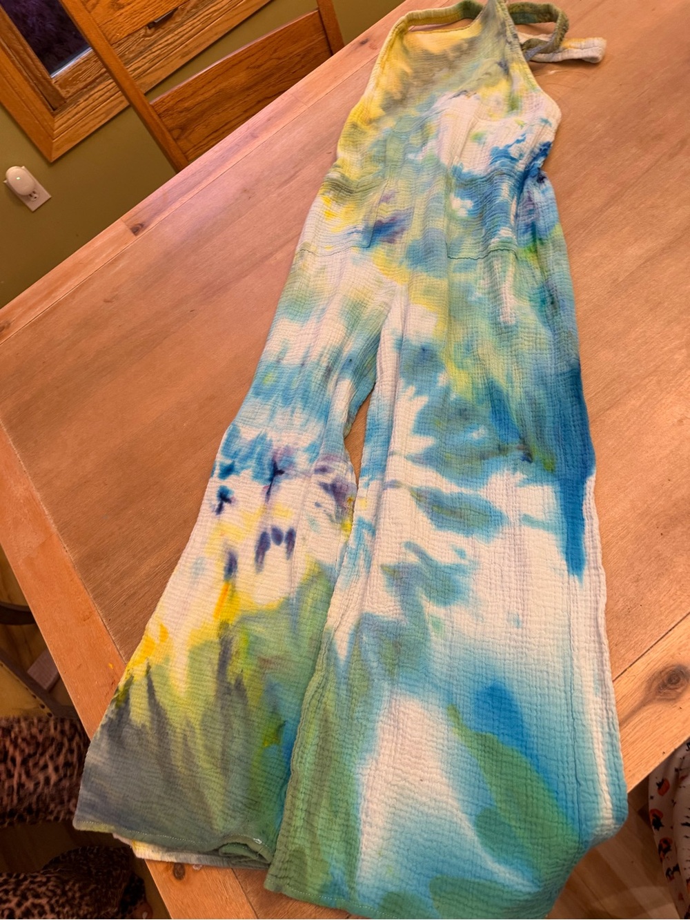 Tie-Dye Halter Jumpsuit in Blue, Green & Yellow